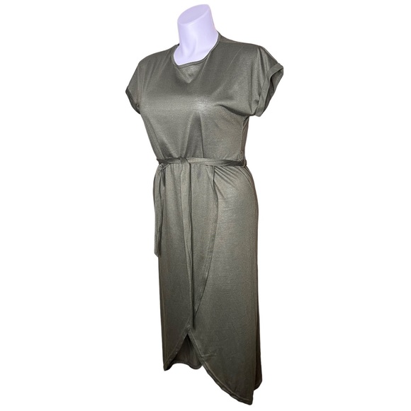 Asymmetrical Olive Green Belted T-Shirt Dress size L - Picture 3 of 15